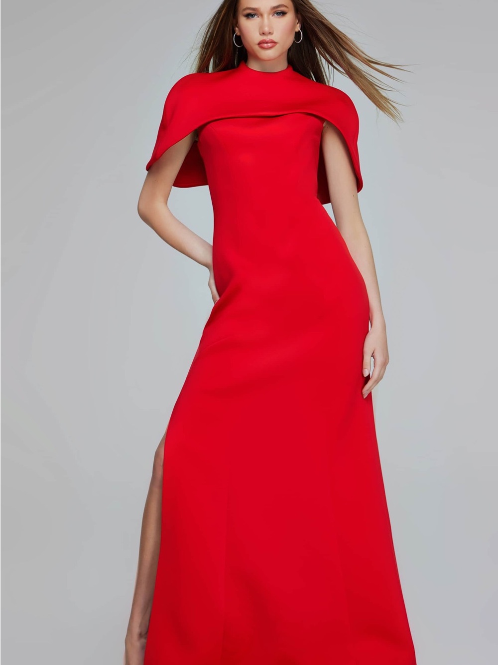 Jovani Red Cape-Overlay Maxi Gown